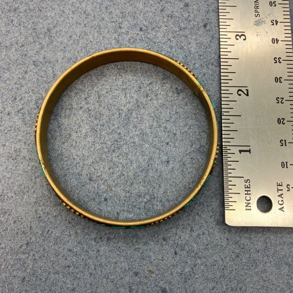 Inlaid Bangle Bracelet Turquoise Chunk Gold Dot Retro BoHo Soft Girl Beach - Picture 4 of 4